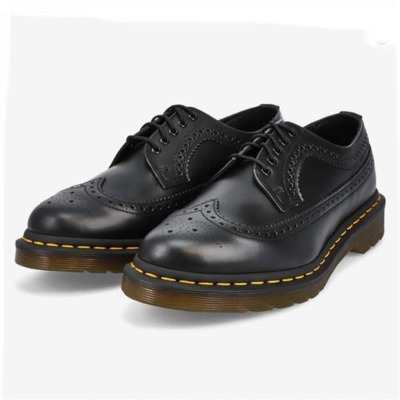 Dr. Martens 11845 Yellow Stitch Leather Wingtip Brogues - Picture 1 of 16